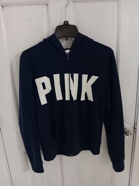 PINK Victoria's Secret Navy And White Zip-Up Hoodie